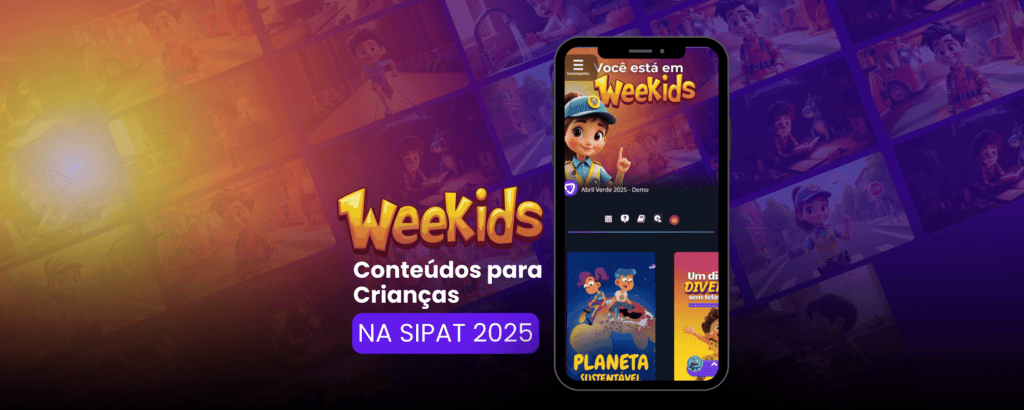 Imagem ilustrativa da série Weekids da SIPAT Week com personagens infantis e temática de segurança.